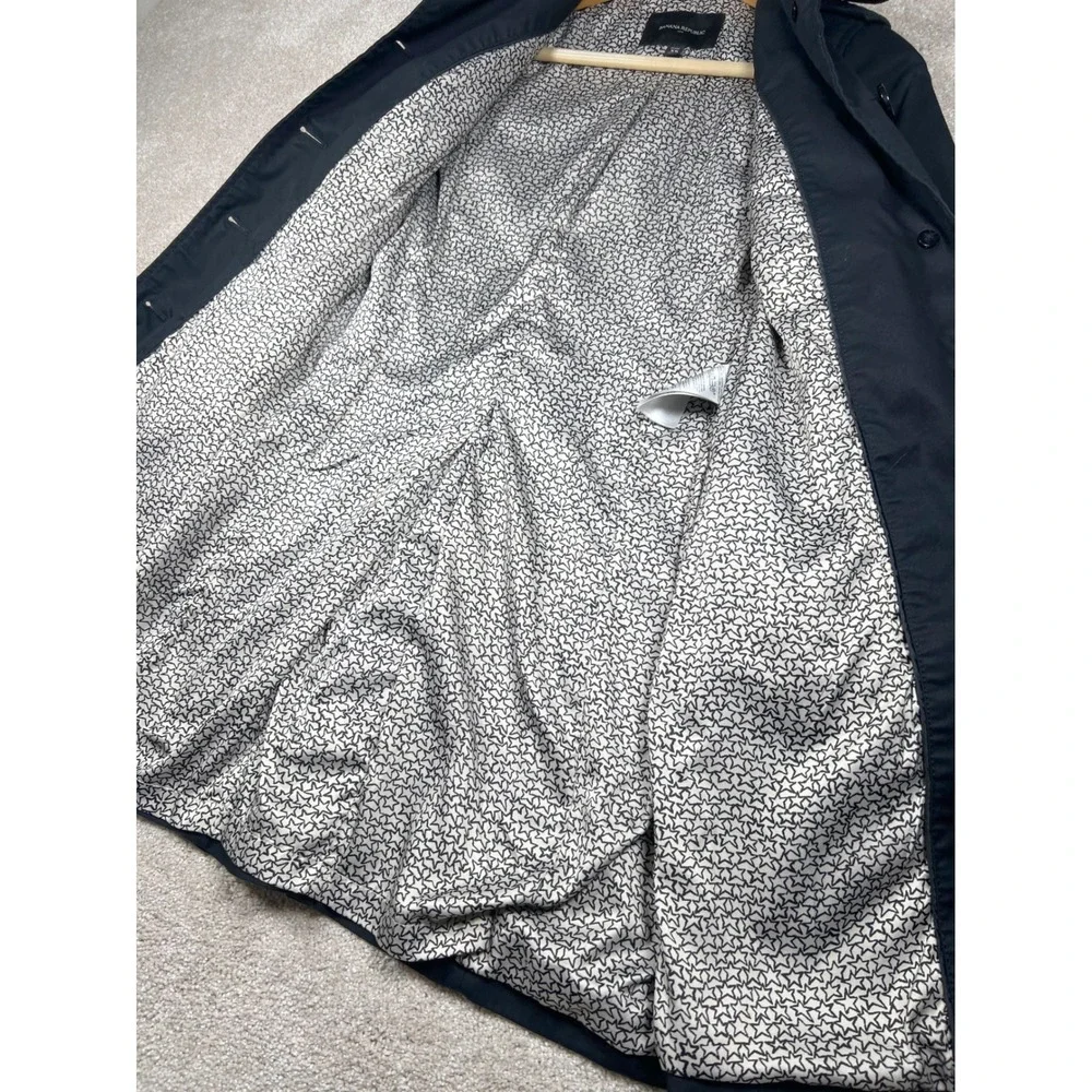 Banana Republic Black Trench Coat XS Petite‎ Preppy Classic Star Print Lining